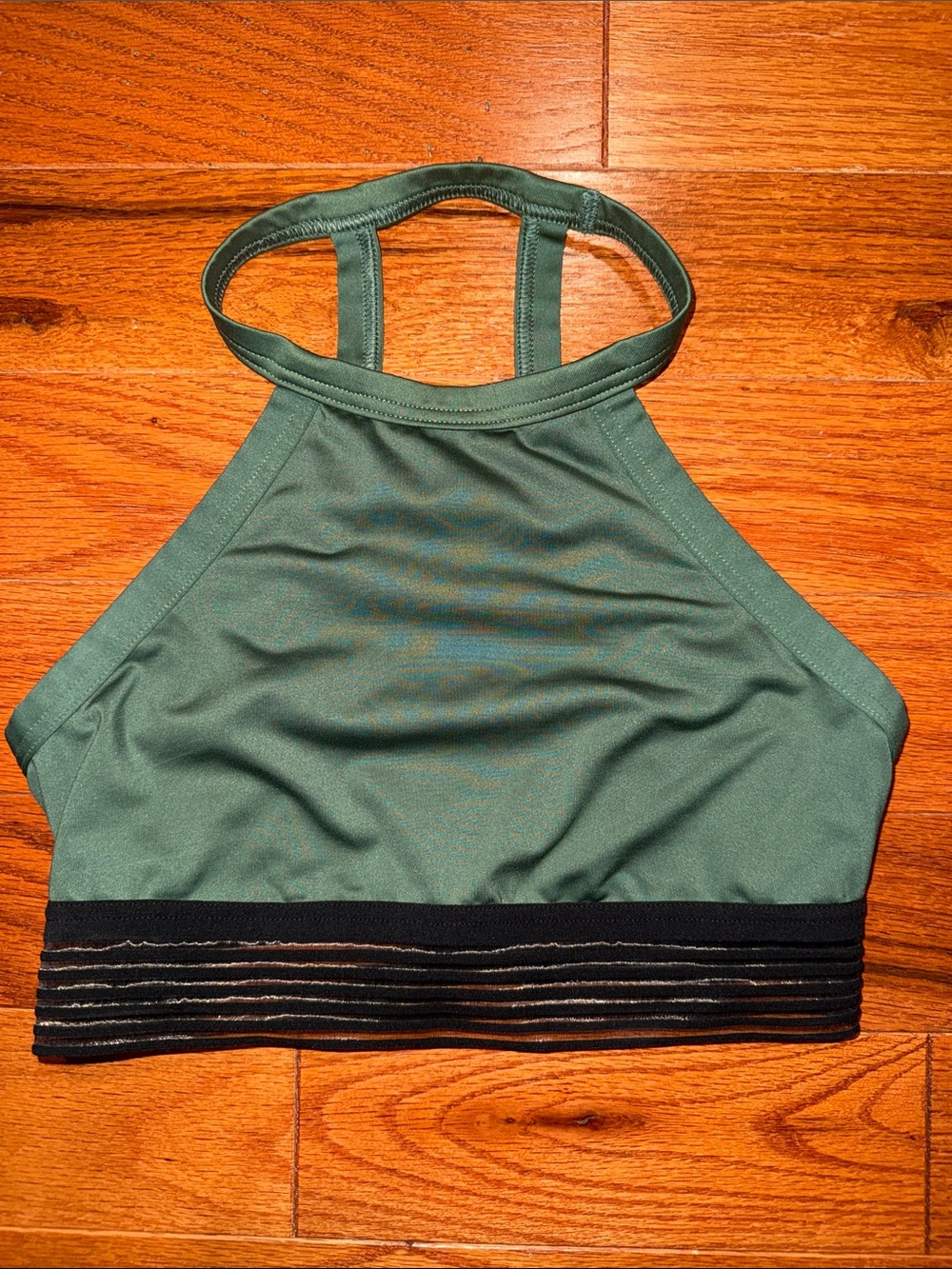 Victoria's Secret Green High-Neck Sports Bralette with Black Band S